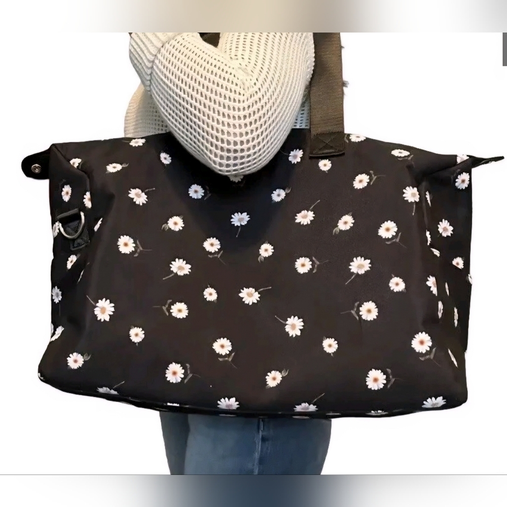Alice + Olivia Black Daisy‎ Print Duffel Bag By Stacey Bendet